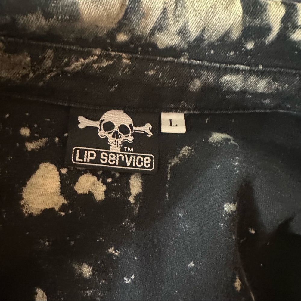 Lip Service Black & Creamish Vintage Porn Splatter Stretch Twill Jacket NWT L - Picture 12 of 16